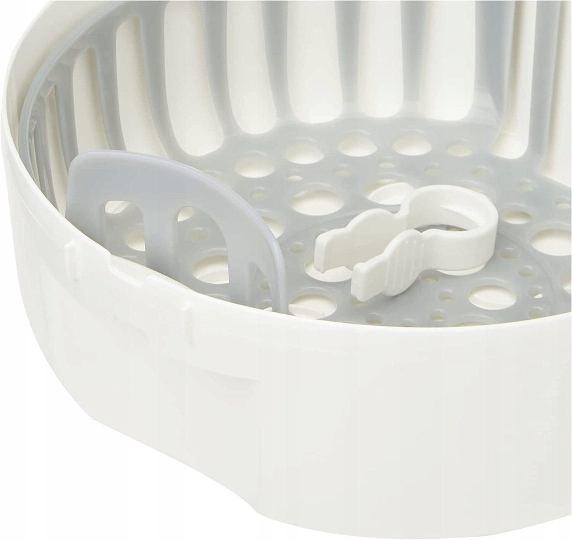 MAM mikrofalowy STERYLIZATOR + szczypce 5' biało-szary, BPA free, do butelek i smoczków