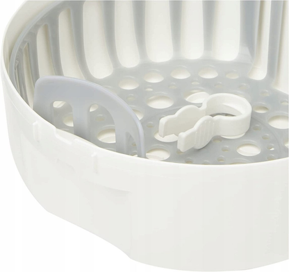 MAM mikrofalowy STERYLIZATOR + szczypce 5' biało-szary, BPA free, do butelek i smoczków