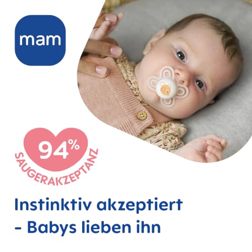 MAM Perfect Start smoczek uspokajający silikonowy 0-2m x2, smoczek dla noworodka z tarczką SkinSoft