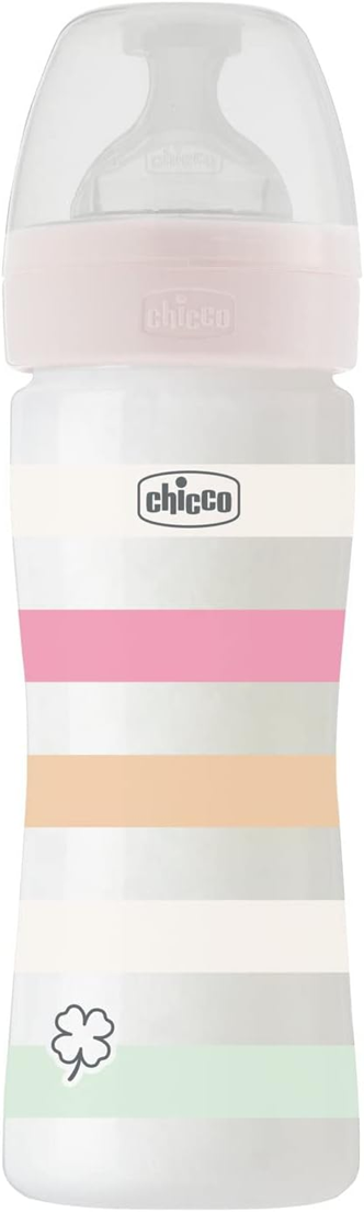 CHICCO Well-Being butelka 250ml 2m+ średni przepływ, butelka dla niemowląt z miękkim smoczkiem i zaworem antykolkowym