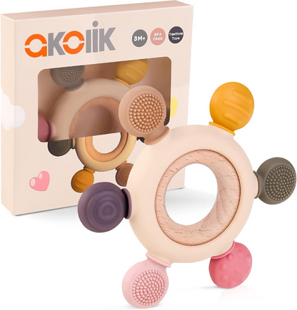 AKOLIK siliconen-houten masserende bijtring 10,8 cm 3 m+