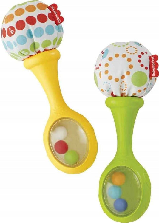 FISHER-PRICE BLT33 grzechotki marakasy 2 sztuki, żółta i zielona zabawka sensoryczna dla niemowląt 3 m+