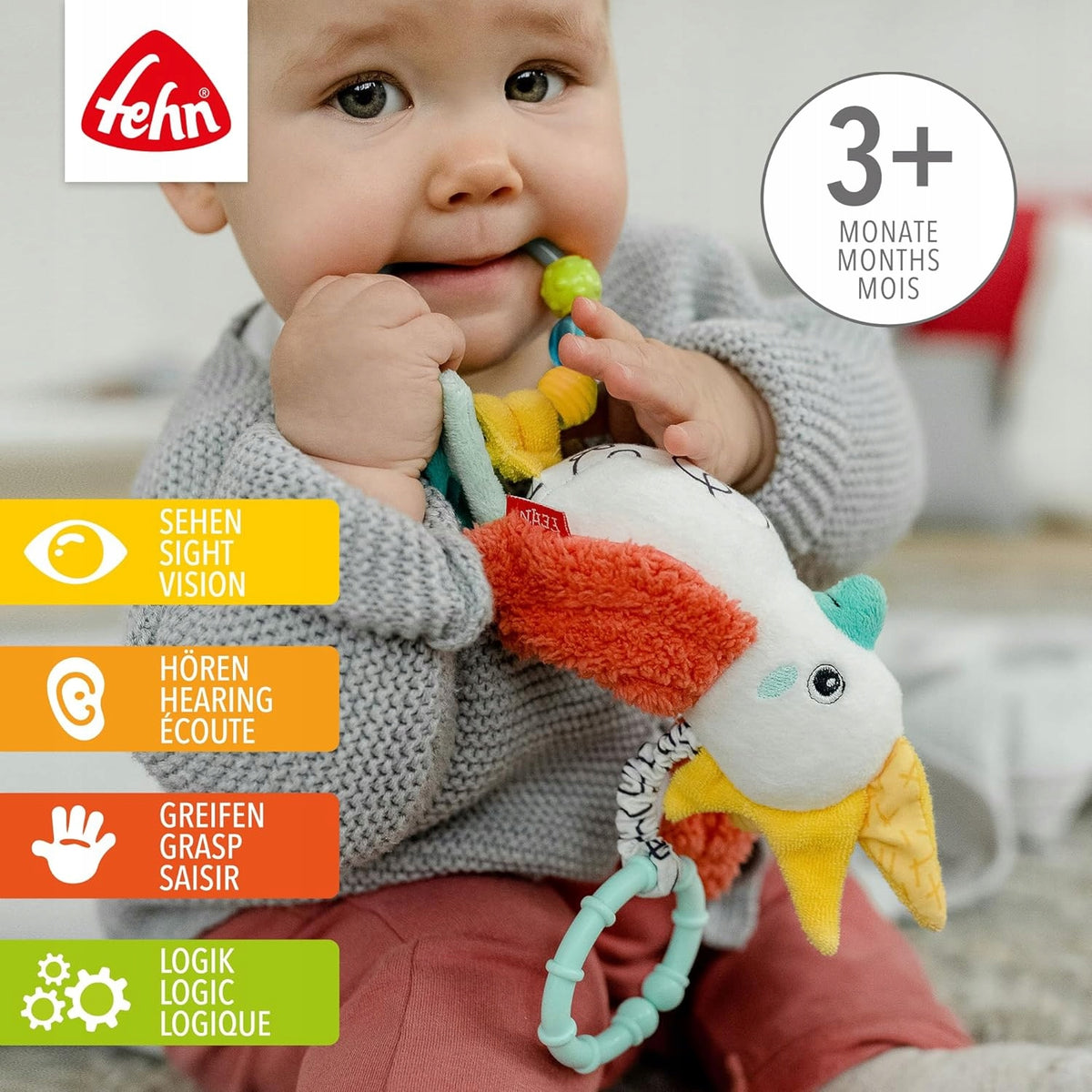 FEHN Dobabydoo sensorische kinderwagenhanger PAPEGAAI