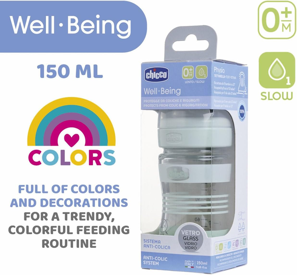CHICCO láhev Well Being 0m+ 150ml SKLO
