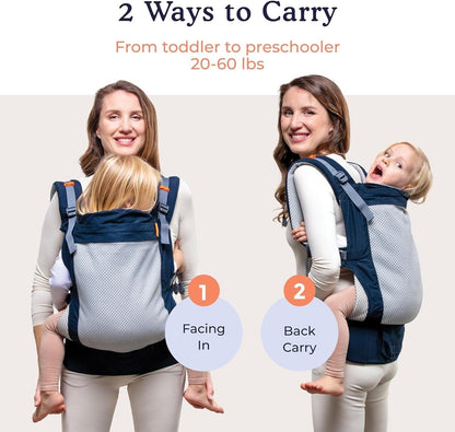 BECO TODDLER nosidełko klamrowe 9-27kg mesh 3d, 2 sposoby noszenia: przodem i na plecach