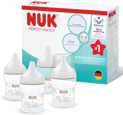 NUK Perfect Match butelki antykolkowe 150 ml x4 3m+ zestaw 4 butelek do karmienia