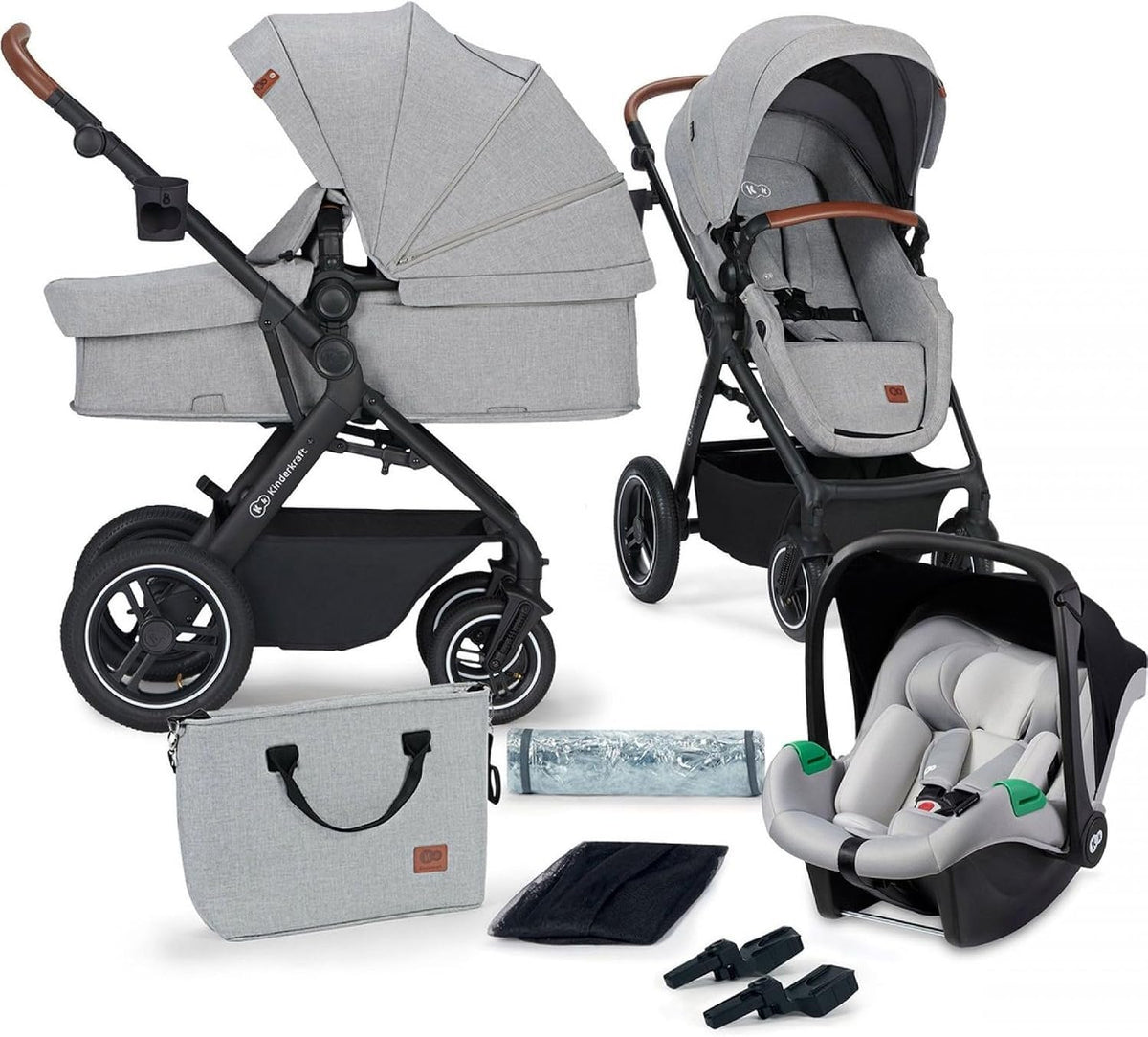 KINDERKRAFT B-TOUR 3-in-1 multifunctionele kinderwagen tot 22kg + autostoeltje MINK PRO