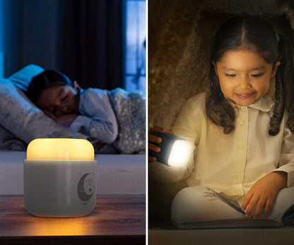 REER SleepLight 2w1 lampka nocna LED przenośna lub do gniazdka, szara lampka dla dzieci ze światłem stałym lub czujnikiem