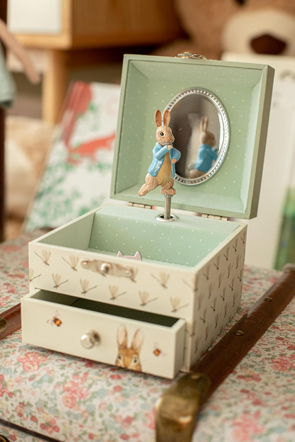 TROUSSELIER doosje met opwindbare muziekdoos 10,5 x 8,5 cm PIETJE KONIJN