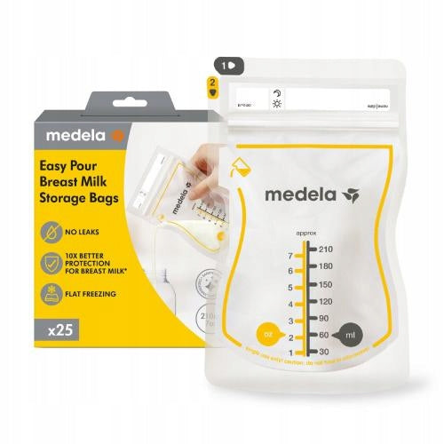 MEDELA Torebki do Przechowywania Pokarmu 25szt. woreczki Easy Pour do mleka matki, szczelne i bezpieczne do lodówki oraz zamrażarki