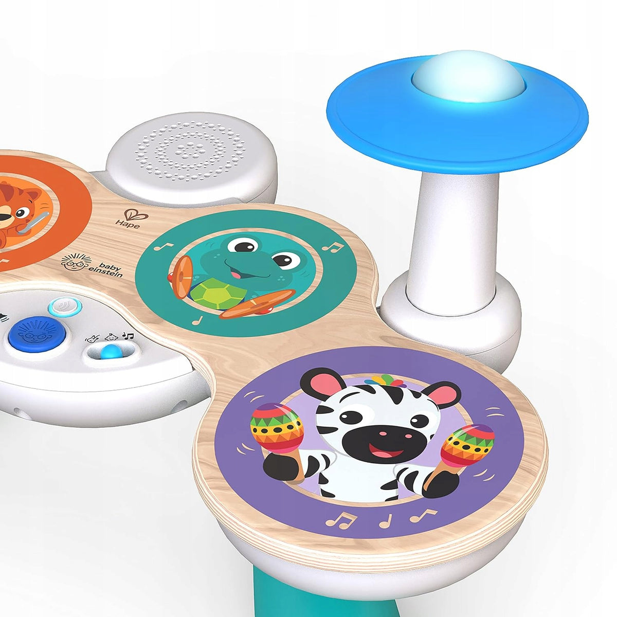 HAPE Baby Einstein drewniana perkusja dotykowa, kolorowa zabawka muzyczna dla dzieci 12 m+, z bębenkami i pałeczką