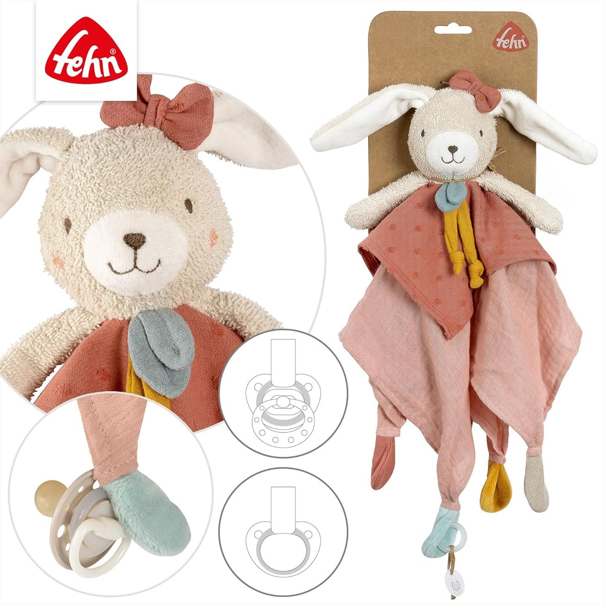 FEHN Natur copertina comforter in cotone coniglietto peluche 37 cm