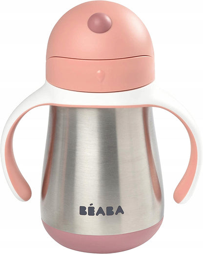 BEABA Edelstahlschnabeltasse mit Strohhalm, 250 ml