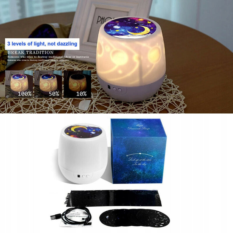 SPECIAL SWEET lampka nocna + projektor, 5 motywów, biała lampka z USB i 3 poziomami światła