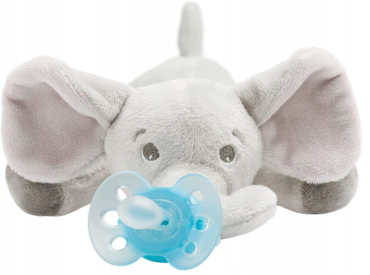 AVENT smoczek uspokajający z przytulanką 0-6m, pluszowy słoń z niebieskim smoczkiem PHILIPS AVENT