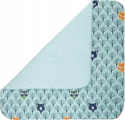 MEDIPARTNERS rożek becik 75 x 75cm MINKY dwustronny z misiami i lisami, ciepły do wózka, nosidełka i przewijania