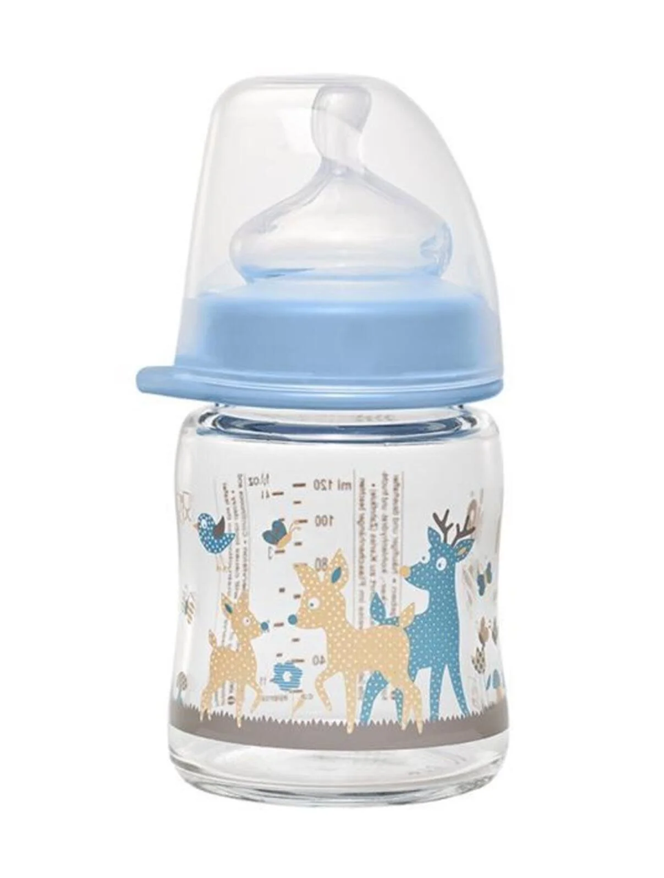 NIP glazen fles met speen maat S vrije doorstroming 120 ml ACTIFLEX