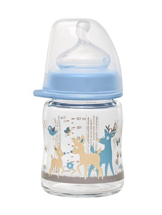 NIP glazen fles met speen maat S vrije doorstroming 120 ml ACTIFLEX