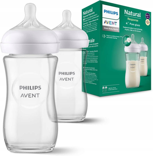 PHILIPS AVENT Natural Response Babyflasche 240 ml 1 Monat+ GLAS x2