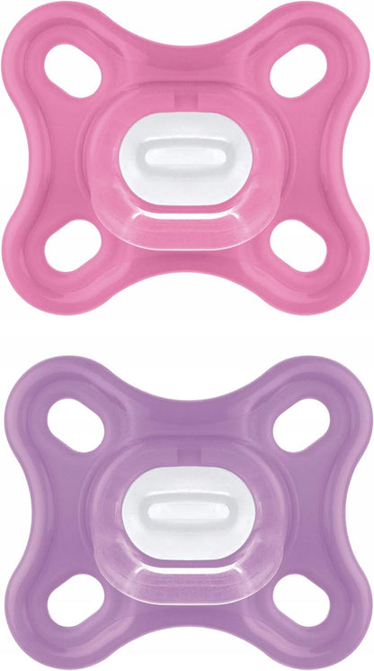 MAM COMFORT smoczek wcześniak noworodek x2 0msc+ różowy i fioletowy silikonowy dla noworodków