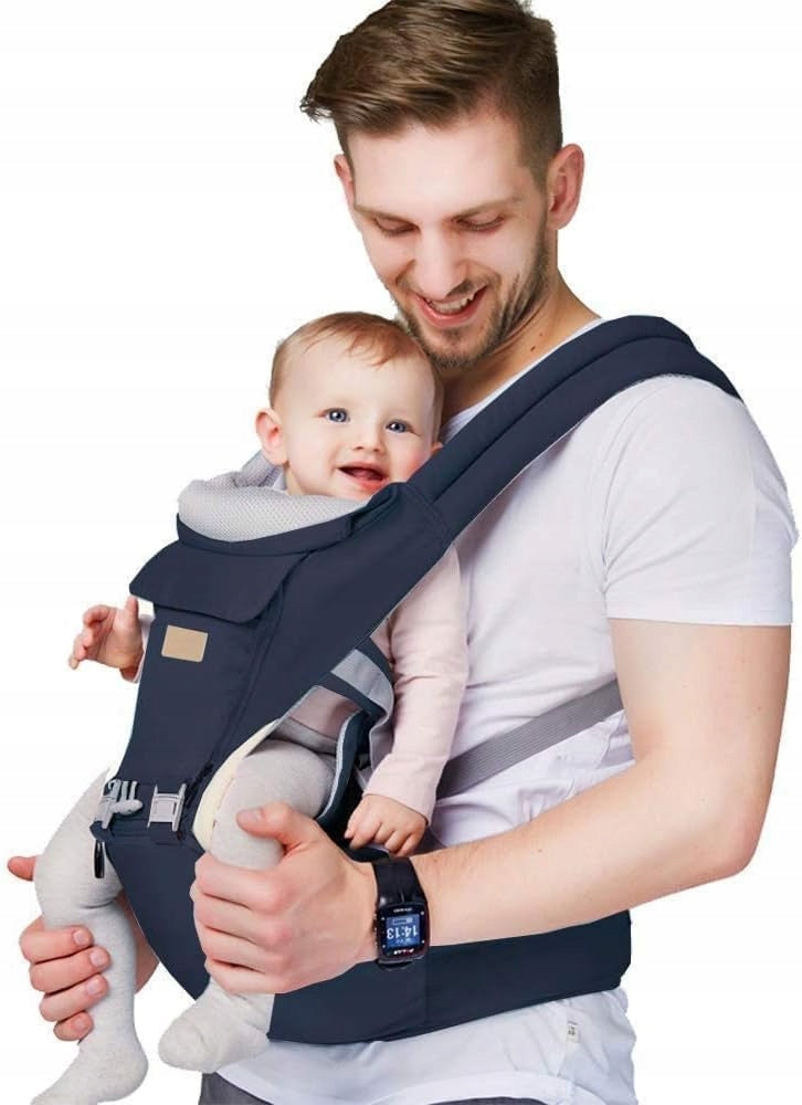 NOSIDEŁKO ergonomiczne z pasem biodrowym 6w1, granatowe, dla dziecka do 18 kg, wygodne i oddychające