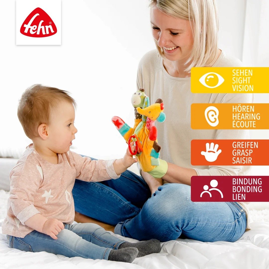 Fehn Safari pacynka sensoryczna z grzechotką