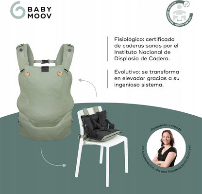 BABYMOOV MOOV&BOOST nosidełko ergonomiczne podwyższenie 2w1, zielone, certyfikowane i transformujące się w siedzisko
