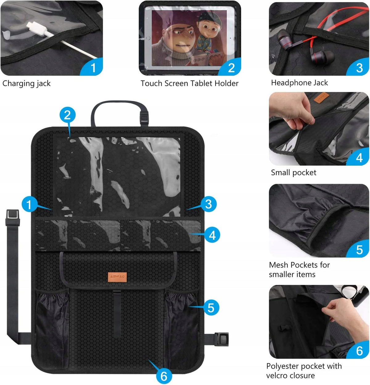 ORGANIZER na fotel samochodowy wodoodporny x2 z kieszenią na tablet, kieszeniami i wodoodpornym materiałem