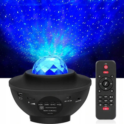 VOKSUN LED Bluetooth projektor gwiazd + pilot z efektem zorzy i gwiaździstego nieba, czarny