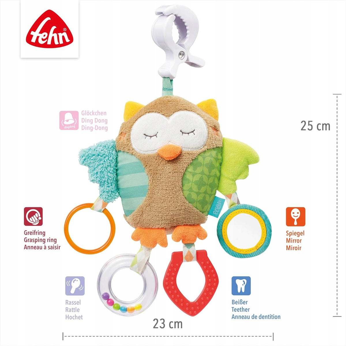 FEHN Bosque Dormido colgante con sonajero y agarradera para cochecito y silla de coche