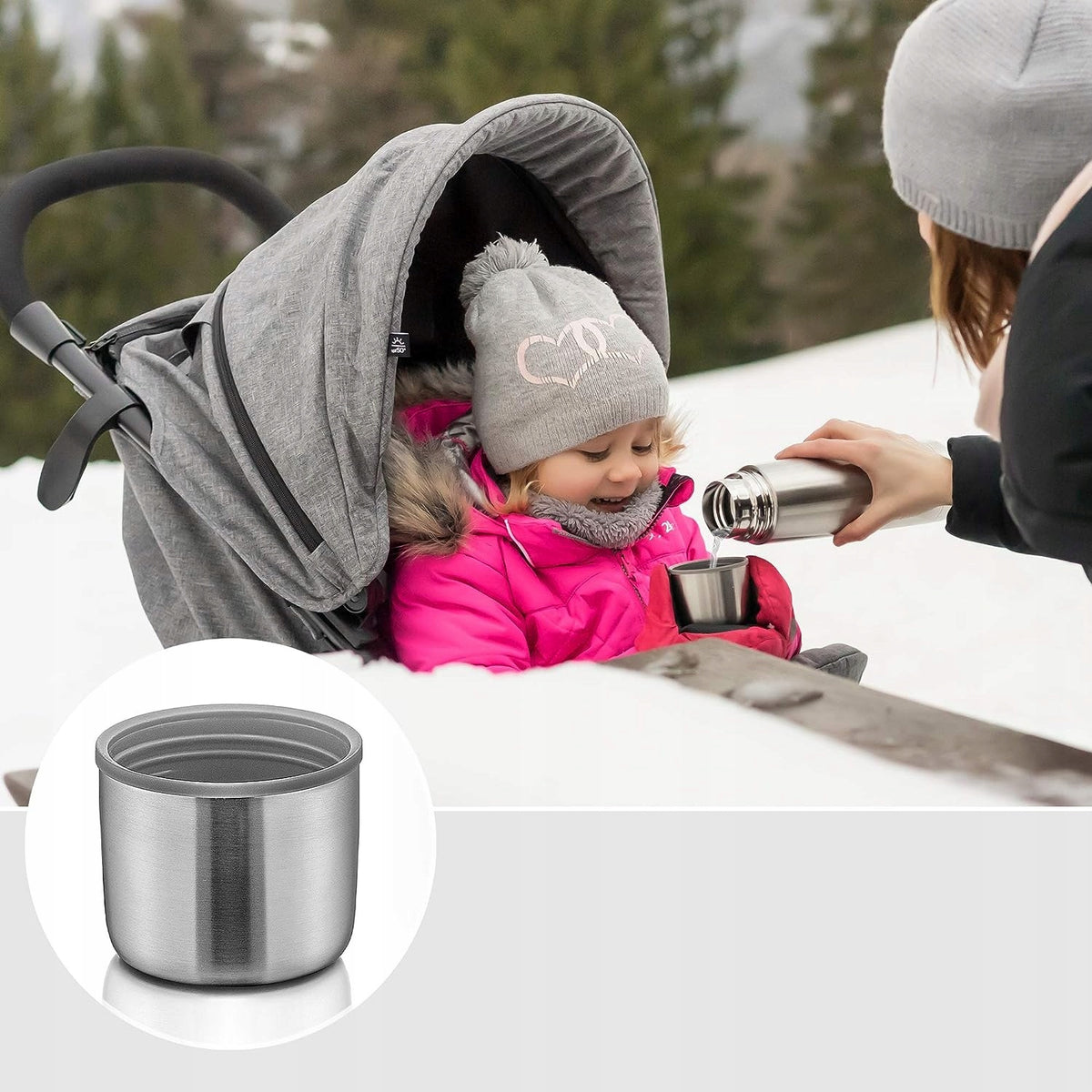 REER Pure termos ze stali nierdzewnej 700 ml, srebrny termos do napojów dla dzieci, bez BPA i PVC