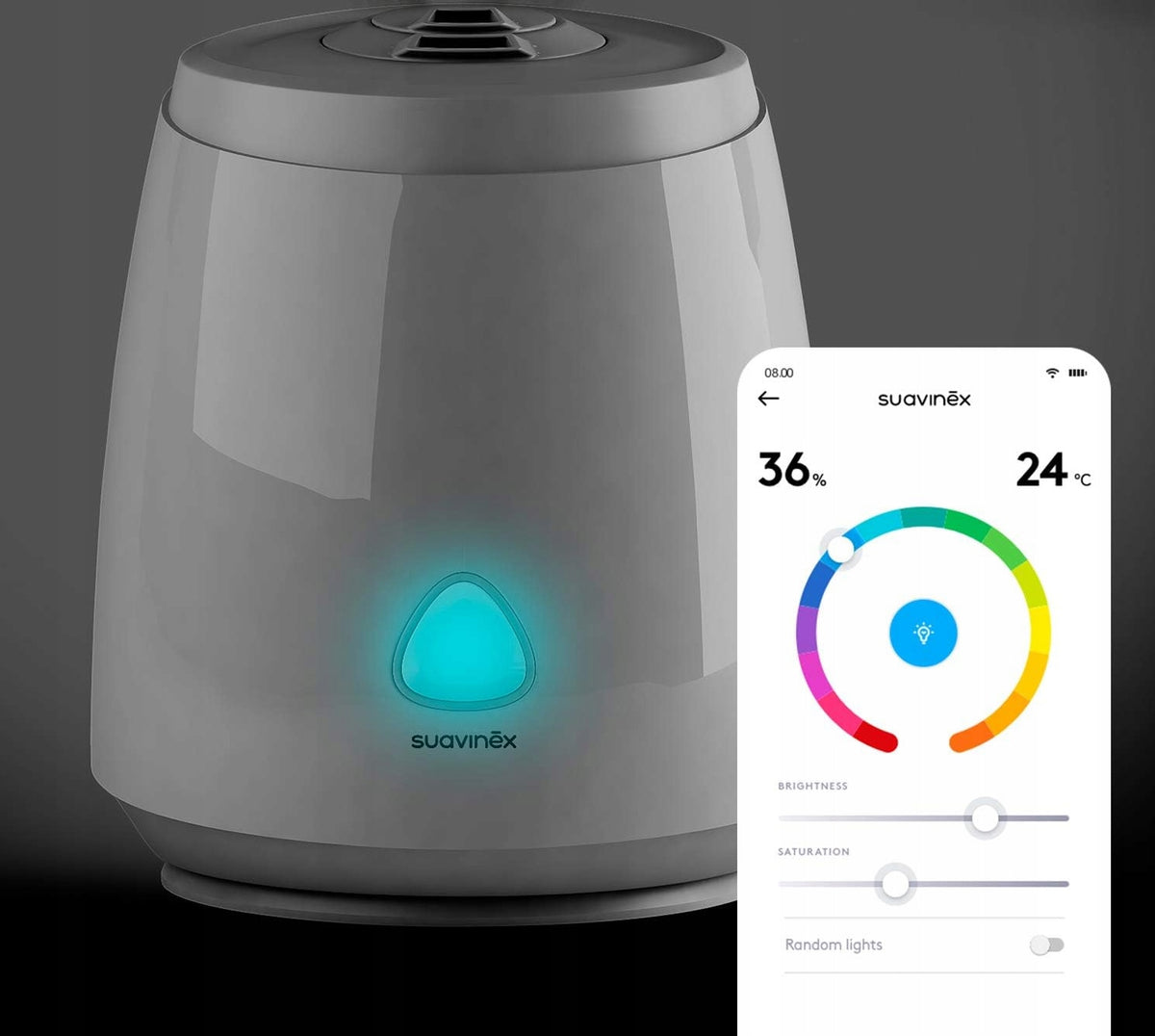 SUAVINEX Care nawilżacz ultradźwiękowy aplikacja, biały nawilżacz powietrza z Wi‑Fi i sterowaniem przez aplikację