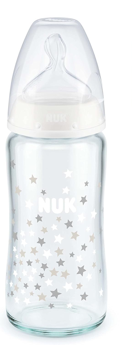NUK First Choice+ glazen fles 240 ml 0-6 m speen M temperatuuraanduiding
