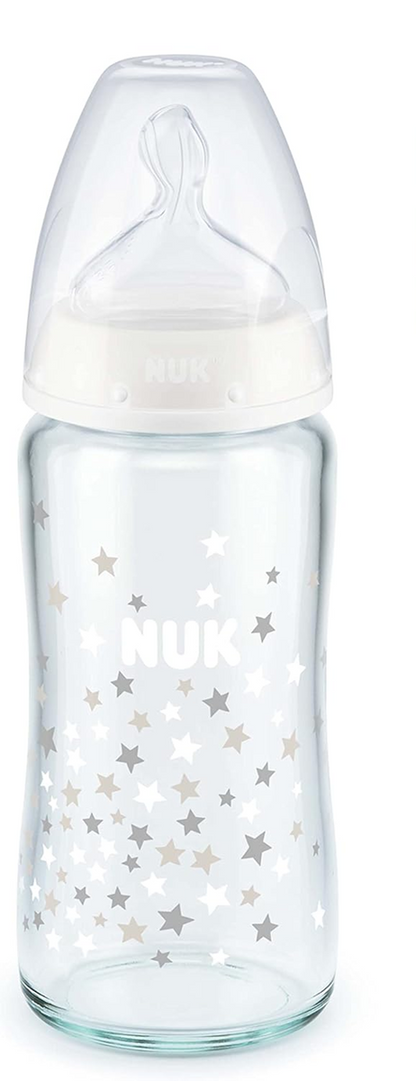NUK First Choice+ glazen fles 240 ml 0-6 m speen M temperatuuraanduiding