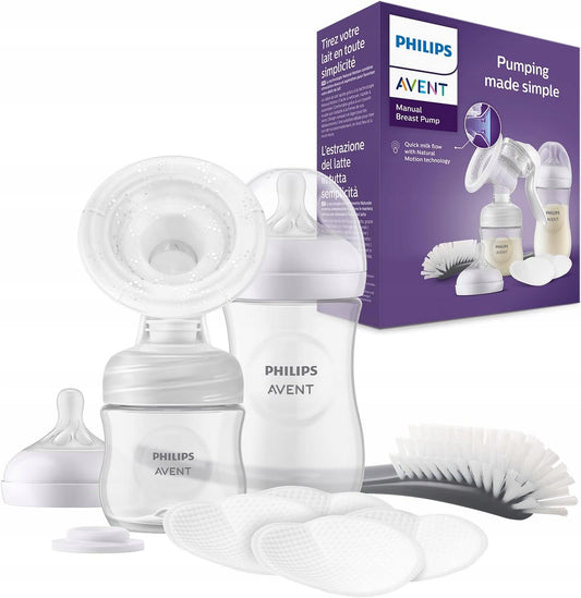 PHILIPS AVENT Natural SCF430/60 laktator ręczny +akcesoria, biały zestaw z butelką i szczotką