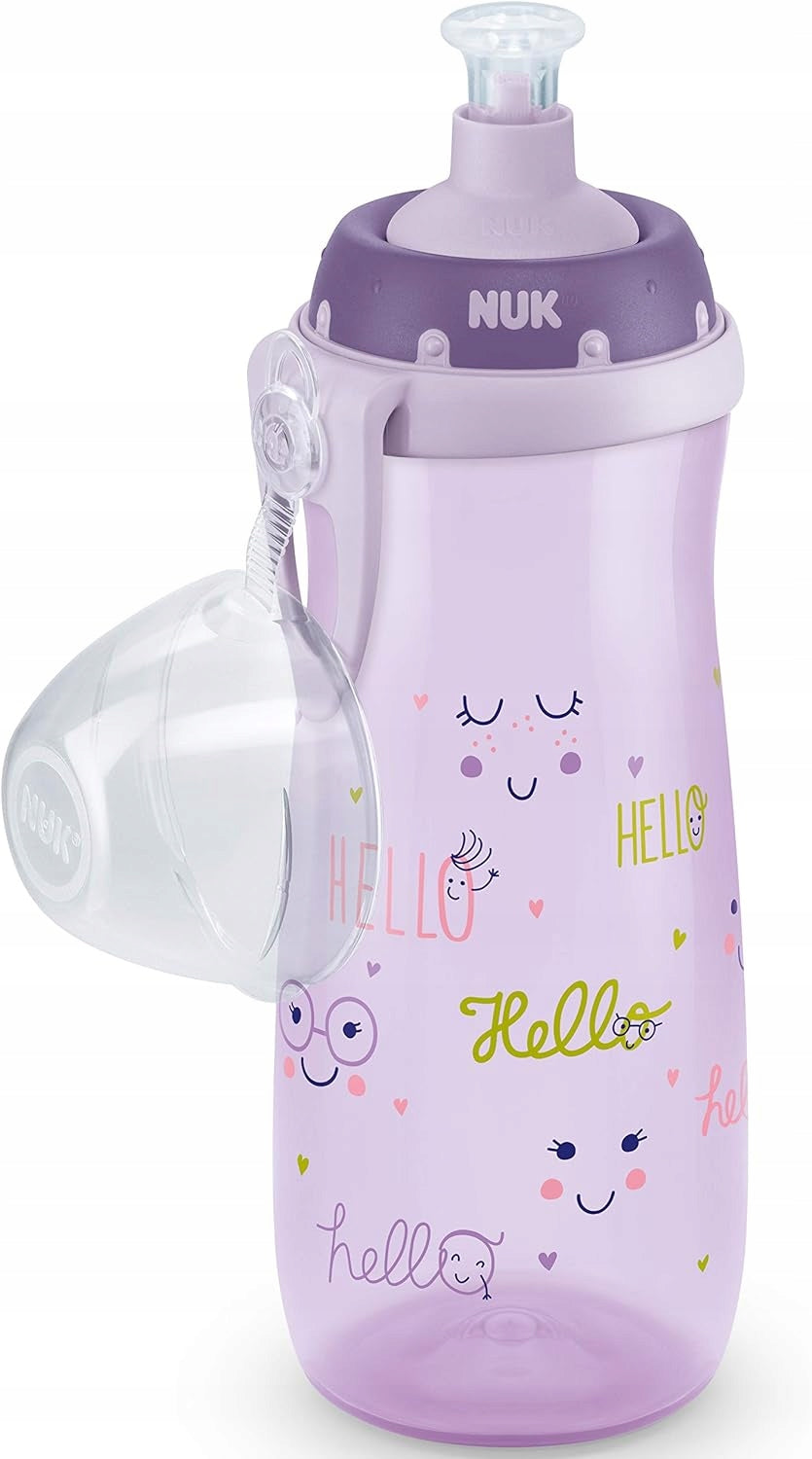 NUK Sports Cup BUTELKA 24 m+ ustnik push-pull 450 ml, fioletowa butelka z miękkim ustnikiem i zakrętką