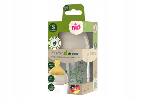 NIP Cherry Green bottiglia in vetro 120 ml 0+ tettarella in lattice S