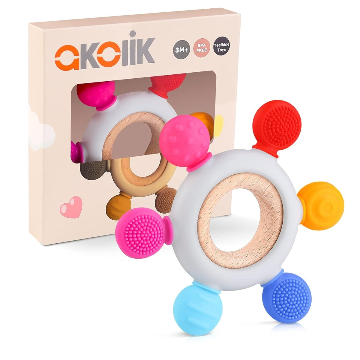 AKOLIK szilikon-fa rágóka masszírozó 10,8 cm 3 hónap+