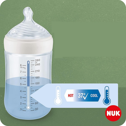 NUK For Nature fľaša 150 ml 1 m+ s cumlíkom S, pomalý prietok, kontrola teploty