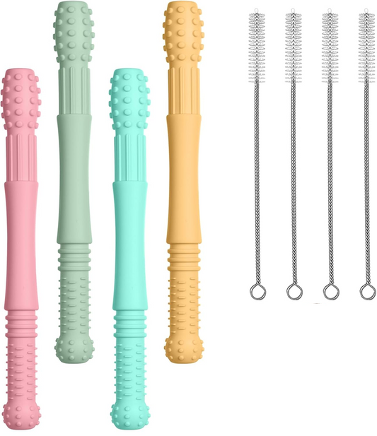 VICLOON siliconen bijtring masserend 4 stuks + 4 borstels voor reiniging 17 cm
