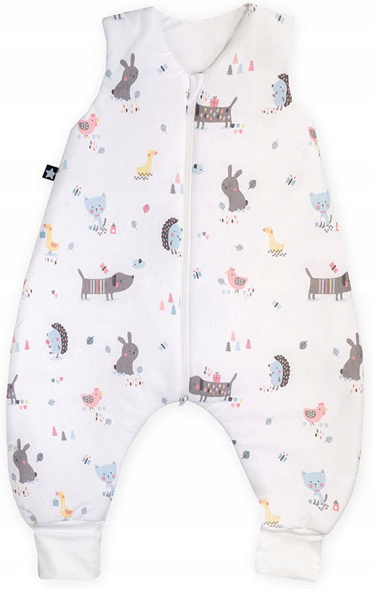 JULIUS ZOLLNER śpiworek całoroczny 2,5TOG r.80, biały śpiwór z nogawkami i nadrukiem zwierzątek