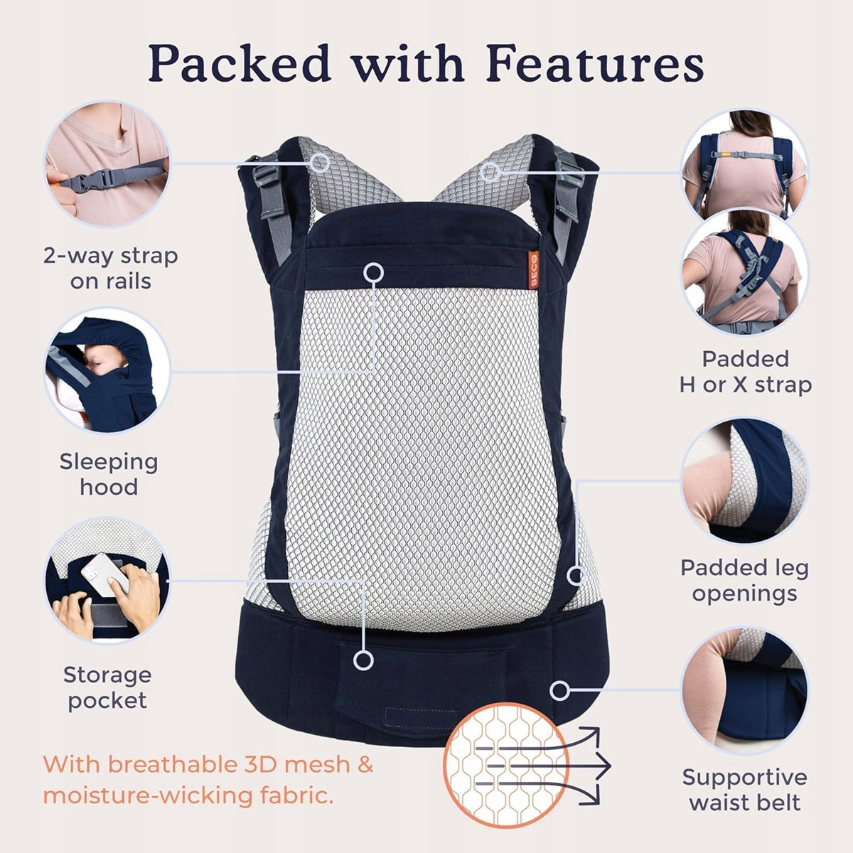 BECO TODDLER nosidełko klamrowe 9-27kg mesh 3d z oddychającą siatką, kieszenią i wsparciem pasa