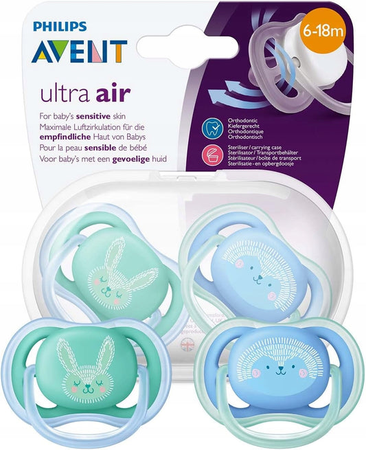 PHILIPS AVENT Ultra Air smoczki x 2 6-18msc, silikonowe smoczki uspokajające BPA-free z etui