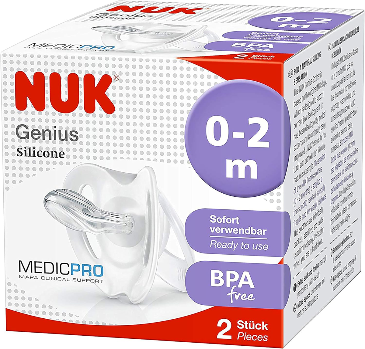 NUK Genius Medic Pro nyugtató cumi, 2 db, 0–2 hónap