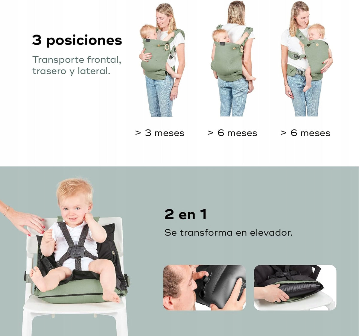 BABYMOOV MOOV&BOOST nosidełko ergonomiczne podwyższenie 2w1, 3 pozycje i siedzisko dla dziecka