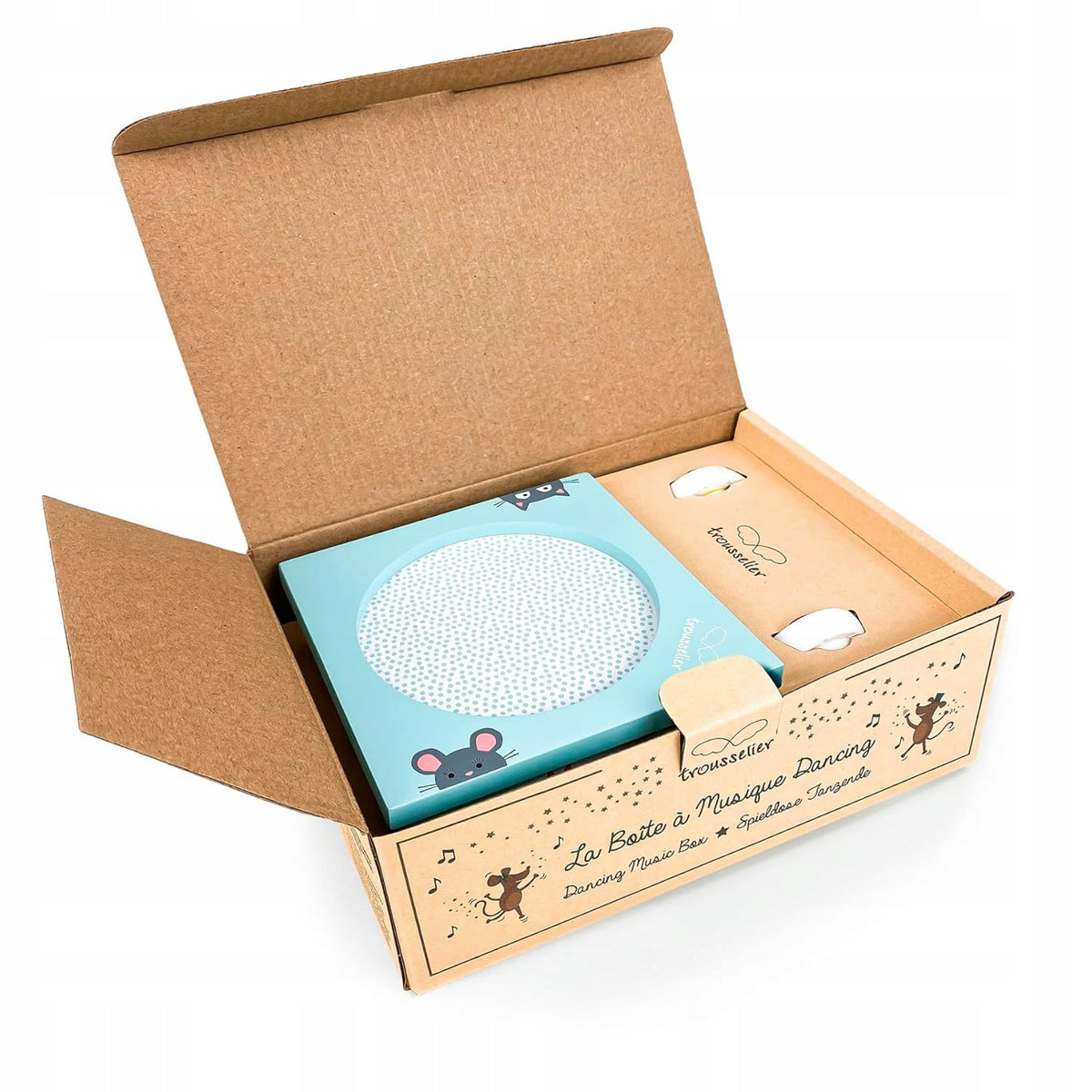 TROUSSELIER houten magnetische muziekdoos CAT EN MICE