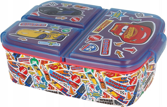 STOR Cars śniadaniówka 3 komory 300 ml, kolorowy lunchbox dla dzieci z trzema przegródkami i zatrzaskiem