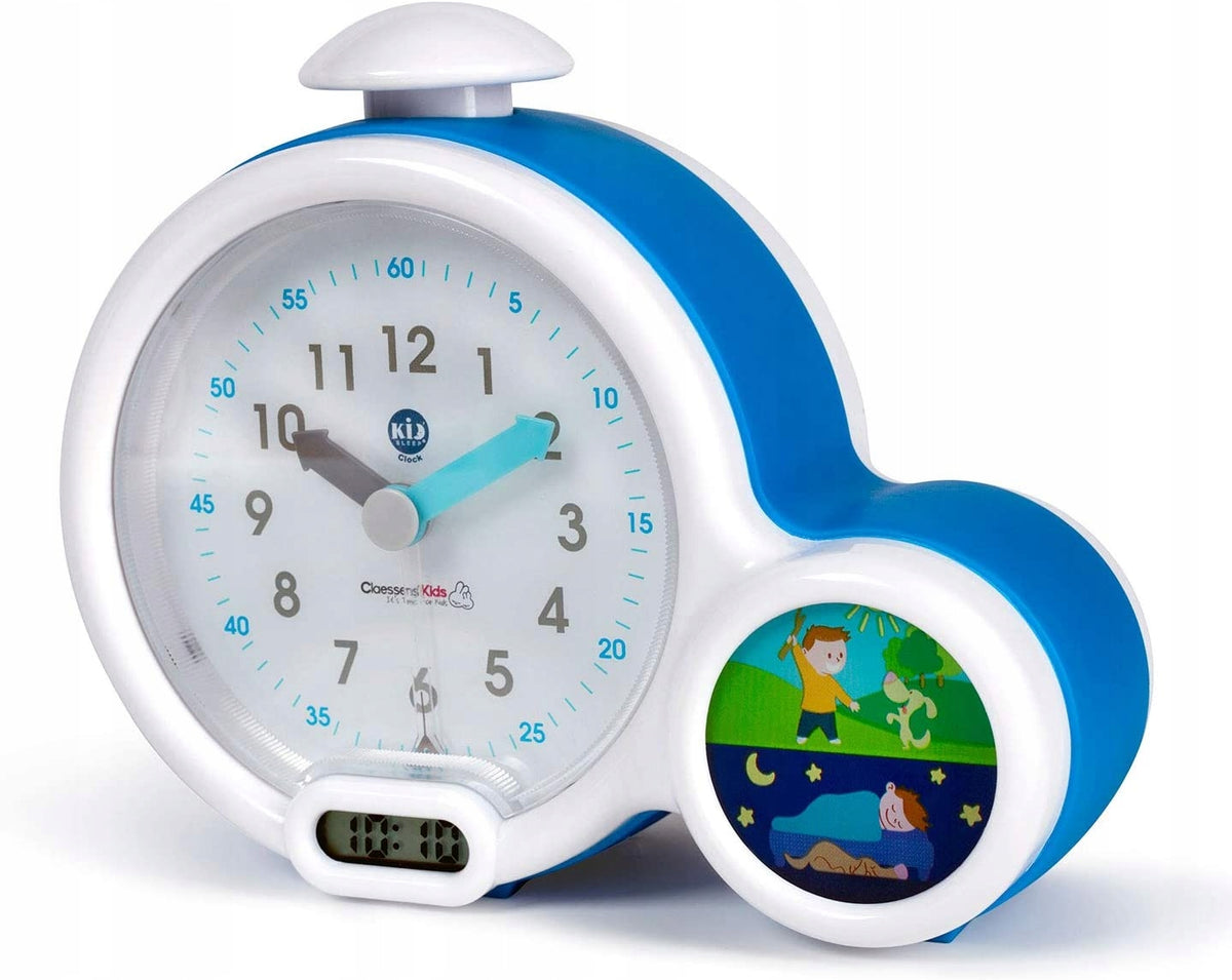 PABOBO Kid'Sleep BUDZIK EDUKACYJNY niebieski, zegar do nauki wstawania dla dzieci, biało-niebieski