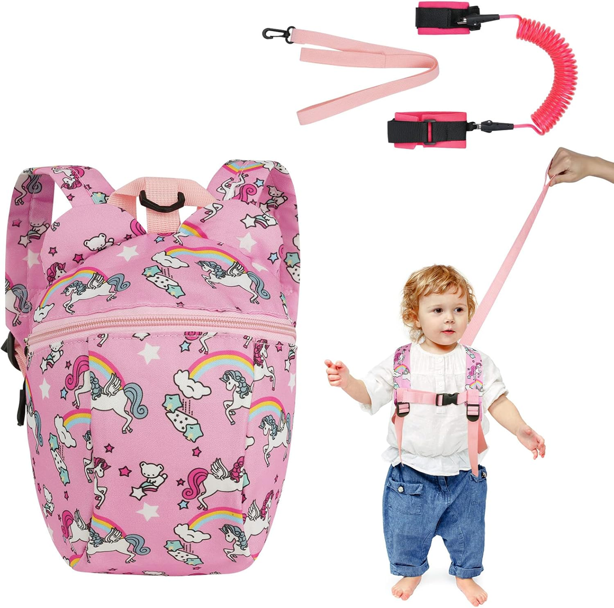 AOMIG unicorn backpack with safety harness + wrist leash