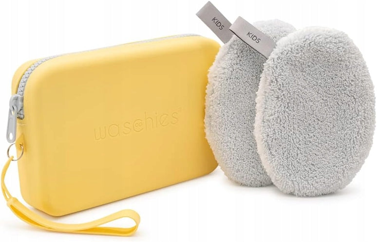 WASCHIES twee hypoallergene washandjes voor baby's + siliconen etui
